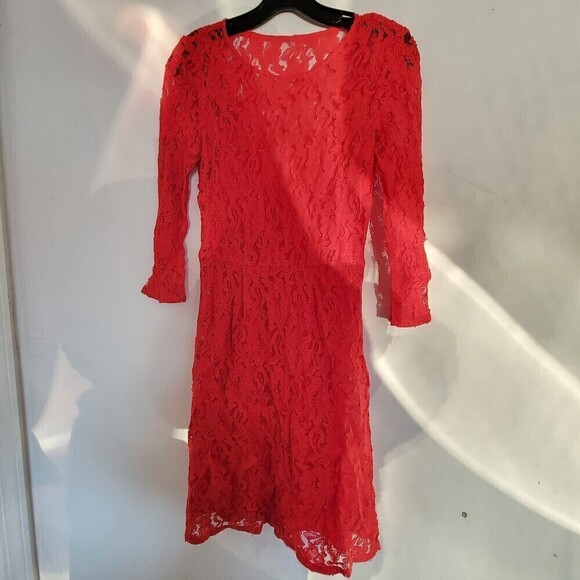 Madewell Broadway & Broome Red Floral Lace 3/4 Sleeve Cocktail Dress Size 0 - Picture 5 of 17